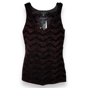 NEW Le Chateau Black & Metallic Red Zigzag Knit Tank Top Women’s Size XS